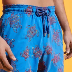 Outlet Vilebrequin Men Swim Trunks Embroidered Vbq Turtles - Limited Edition Earthenware/Blue