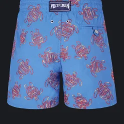 Outlet Vilebrequin Men Swim Trunks Embroidered Vbq Turtles - Limited Edition Earthenware/Blue