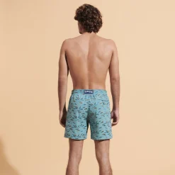 Cheap Vilebrequin Men Swim Trunks Embroidered Gulf Stream - Limited Edition Foam/Blue