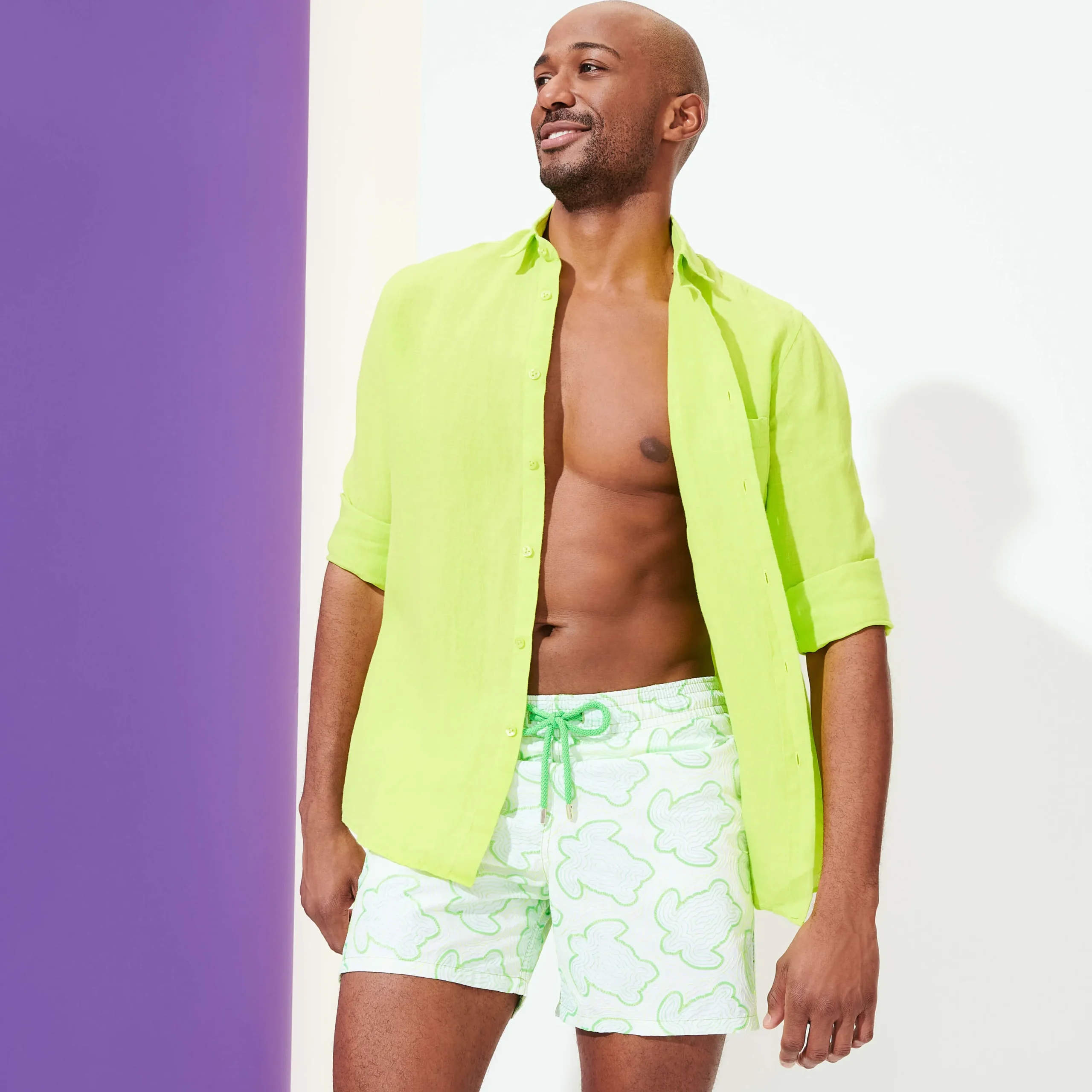 Flash Sale Vilebrequin Men Swim Trunks Embroidered 2017 Tortues Hypnotiques - Limited Edition Lemongrass/Green