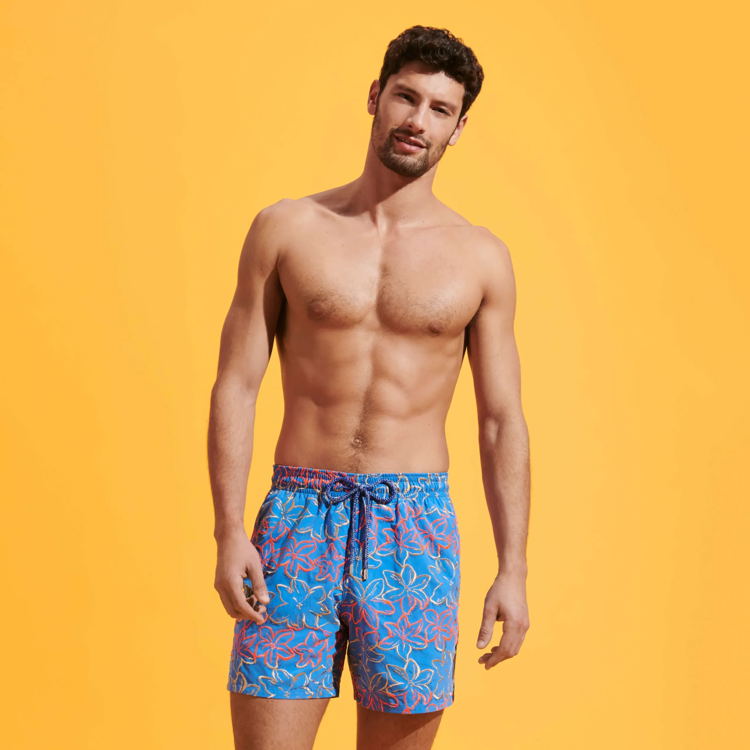 Best Vilebrequin Men Swim Trunks Embroidered Raiatea - Limited Edition Earthenware/Blue