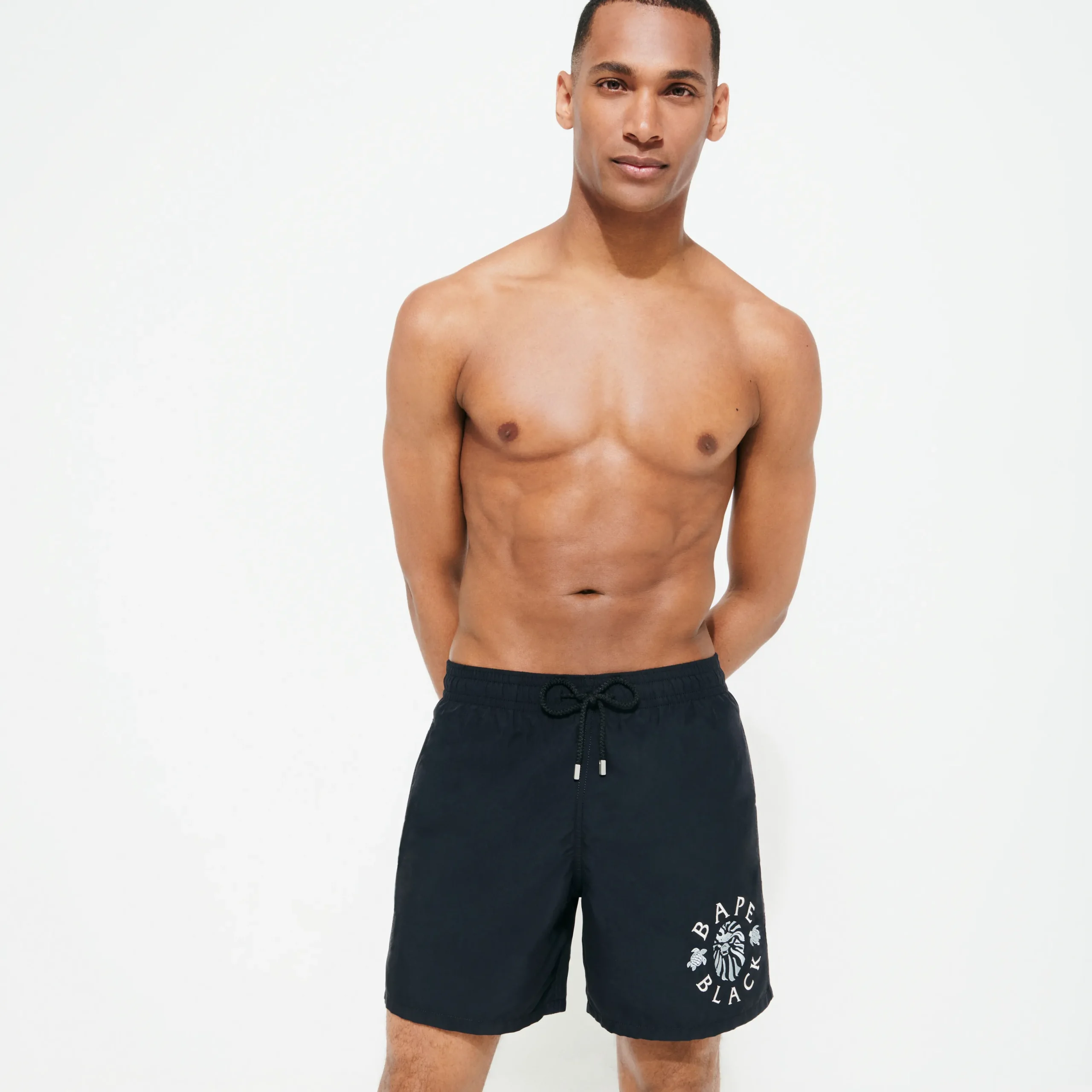 Hot Vilebrequin Men Swim Trunks Embroidered Logo - X Bape® Black Black/Black