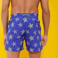 Shop Vilebrequin Men Swim Trunks Embroidered Starfish Dance - Limited Edition Purple Blue/Blue