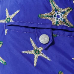 Shop Vilebrequin Men Swim Trunks Embroidered Starfish Dance - Limited Edition Purple Blue/Blue