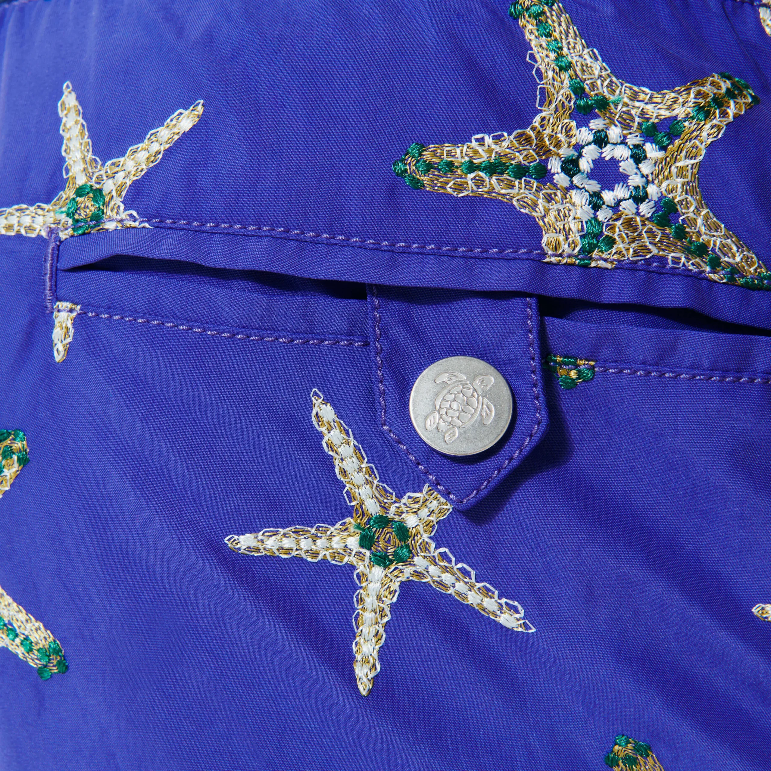 Shop Vilebrequin Men Swim Trunks Embroidered Starfish Dance - Limited Edition Purple Blue/Blue