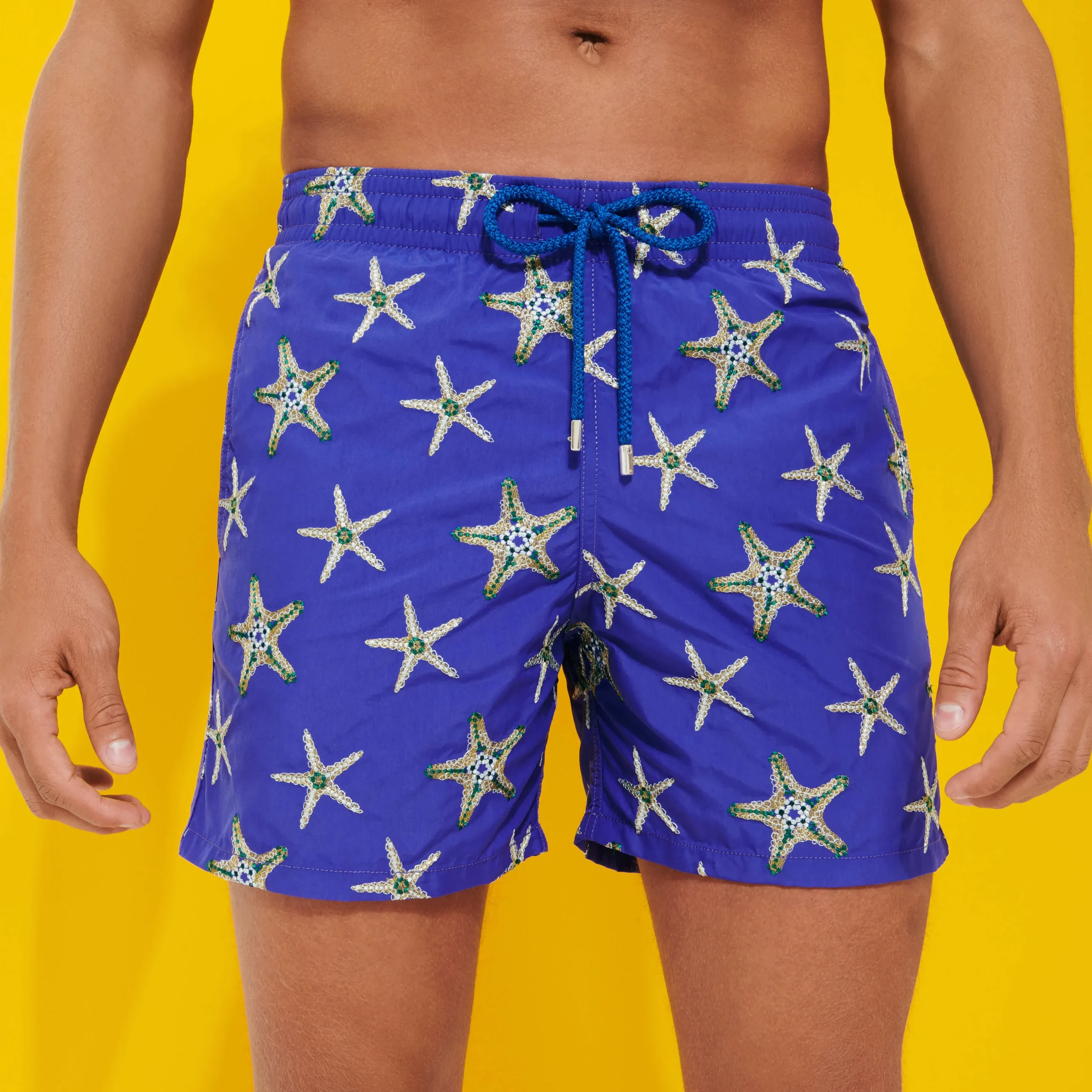 Shop Vilebrequin Men Swim Trunks Embroidered Starfish Dance - Limited Edition Purple Blue/Blue