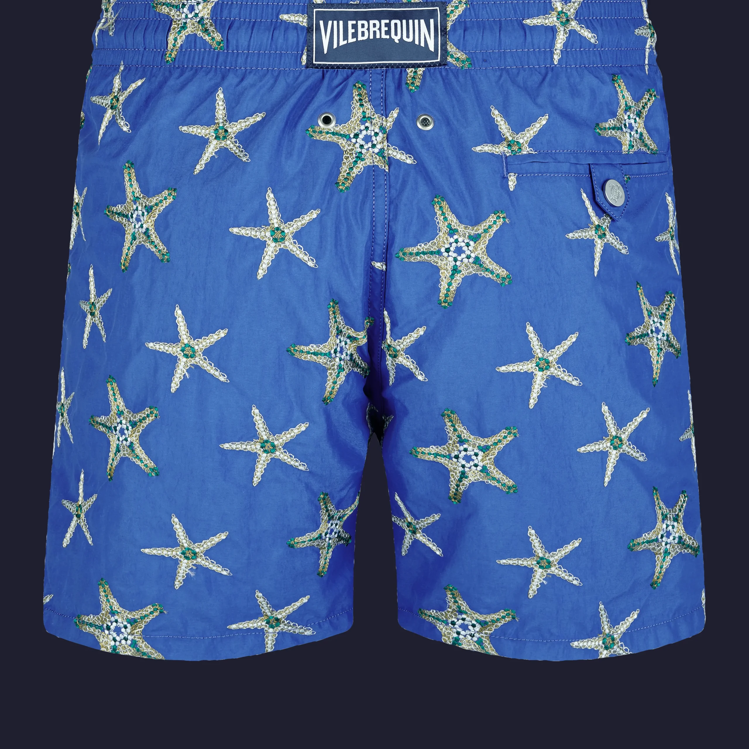 Shop Vilebrequin Men Swim Trunks Embroidered Starfish Dance - Limited Edition Purple Blue/Blue