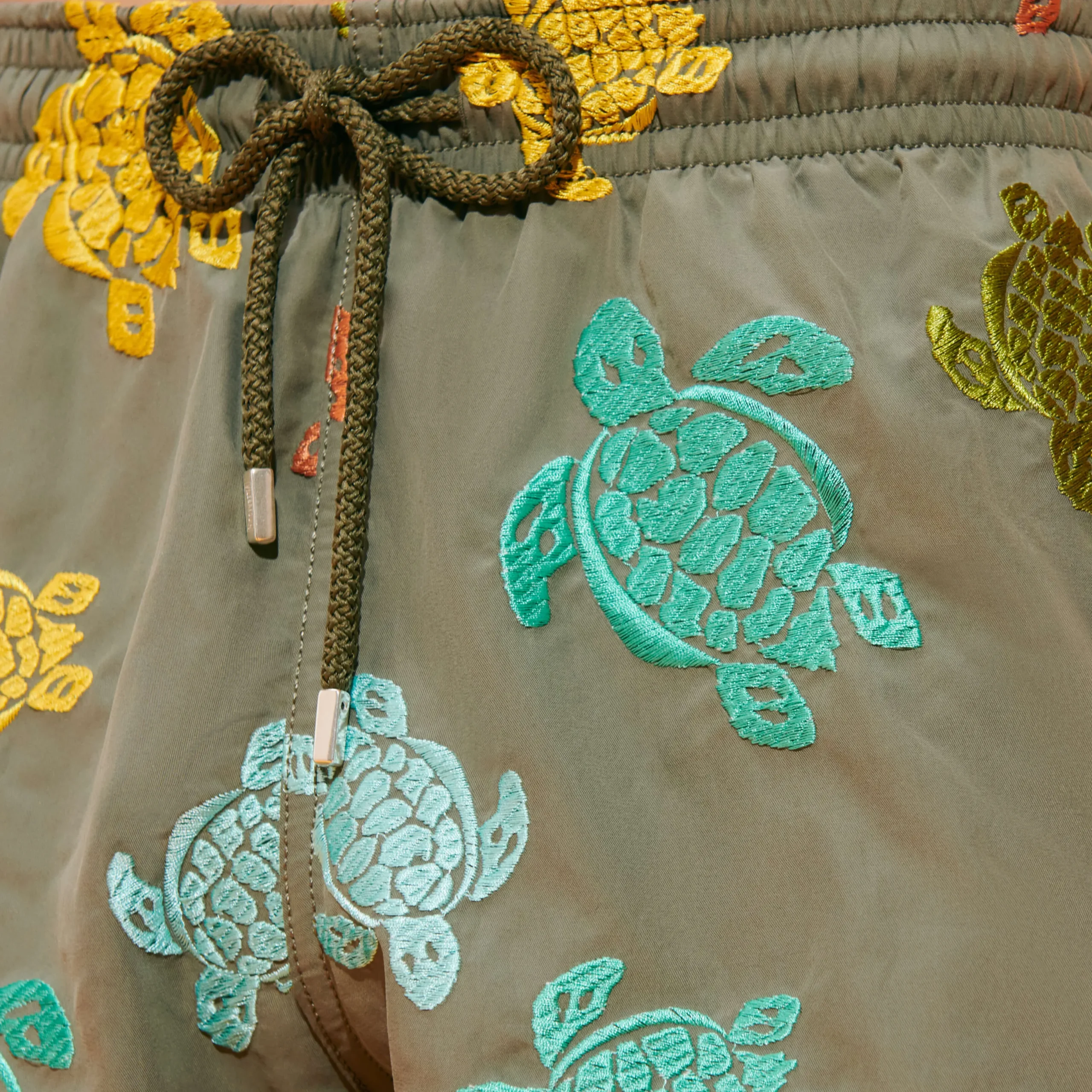 Shop Vilebrequin Men Swim Trunks Embroidered Ronde Tortues Multicolores - Limited Edition Olivier/Green