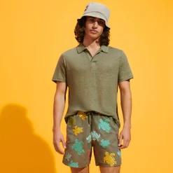 Shop Vilebrequin Men Swim Trunks Embroidered Ronde Tortues Multicolores - Limited Edition Olivier/Green