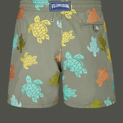 Shop Vilebrequin Men Swim Trunks Embroidered Ronde Tortues Multicolores - Limited Edition Olivier/Green