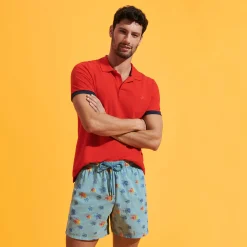 Cheap Vilebrequin Men Swim Trunks Embroidered Piranhas - Limited Edition Foam/Blue