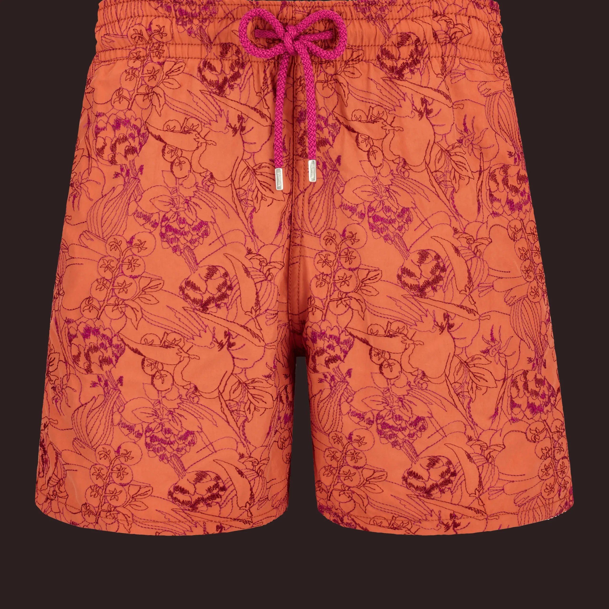 Fashion Vilebrequin Men Swim Trunks Embroidered Marche Provencal - Limited Edition Tomette/Red