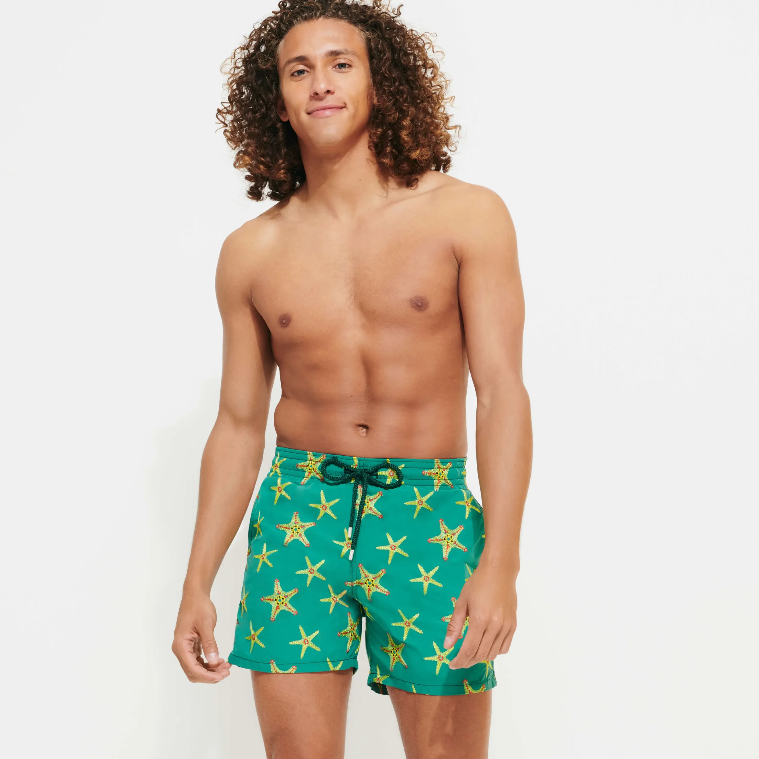 Cheap Vilebrequin Men Swim Trunks Embroidered Starfish Dance - Limited Edition Linden/Green
