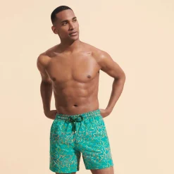 Outlet Vilebrequin Men Swim Trunks Embroidered Raiatea - Limited Edition Emerald/Green