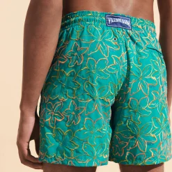 Outlet Vilebrequin Men Swim Trunks Embroidered Raiatea - Limited Edition Emerald/Green