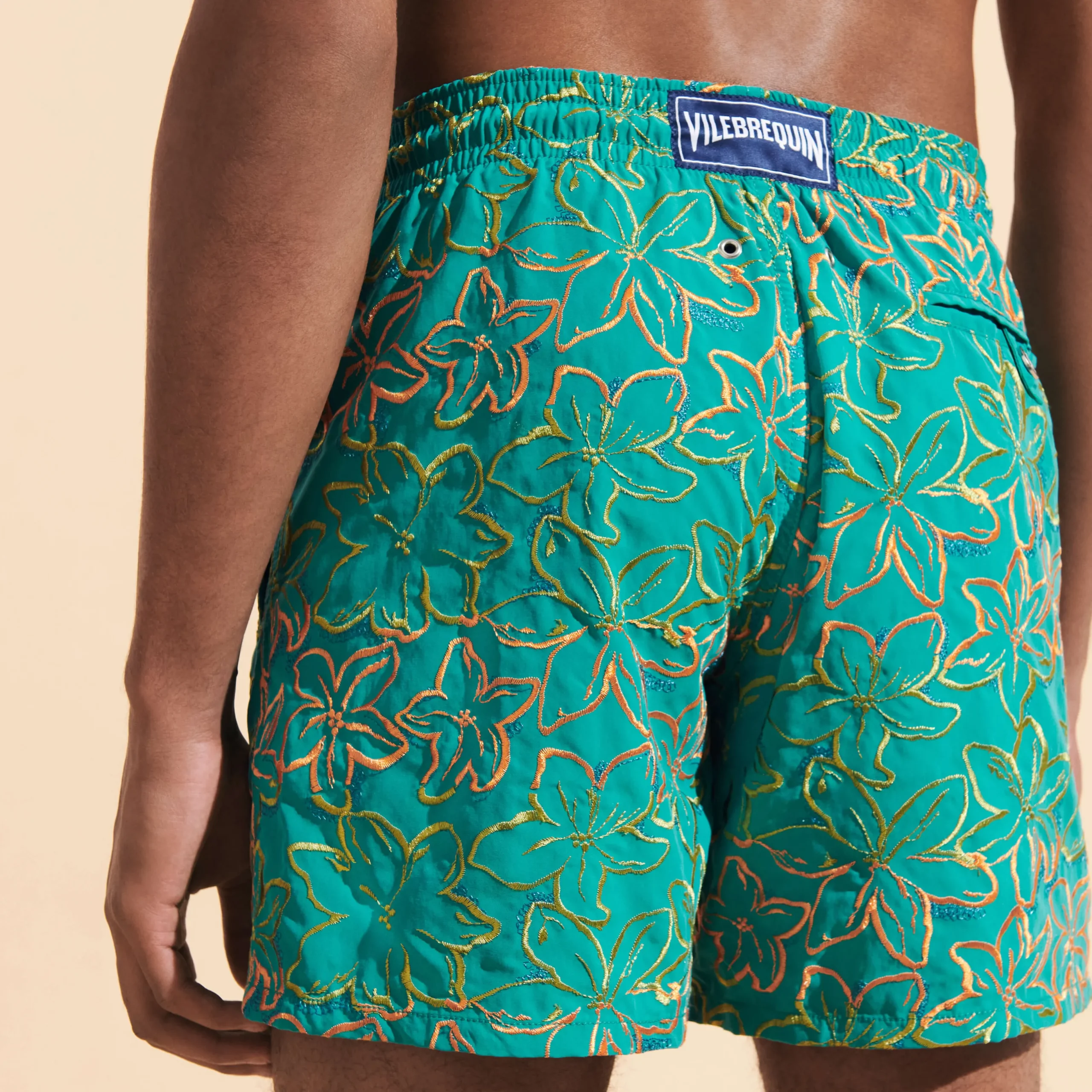 Outlet Vilebrequin Men Swim Trunks Embroidered Raiatea - Limited Edition Emerald/Green