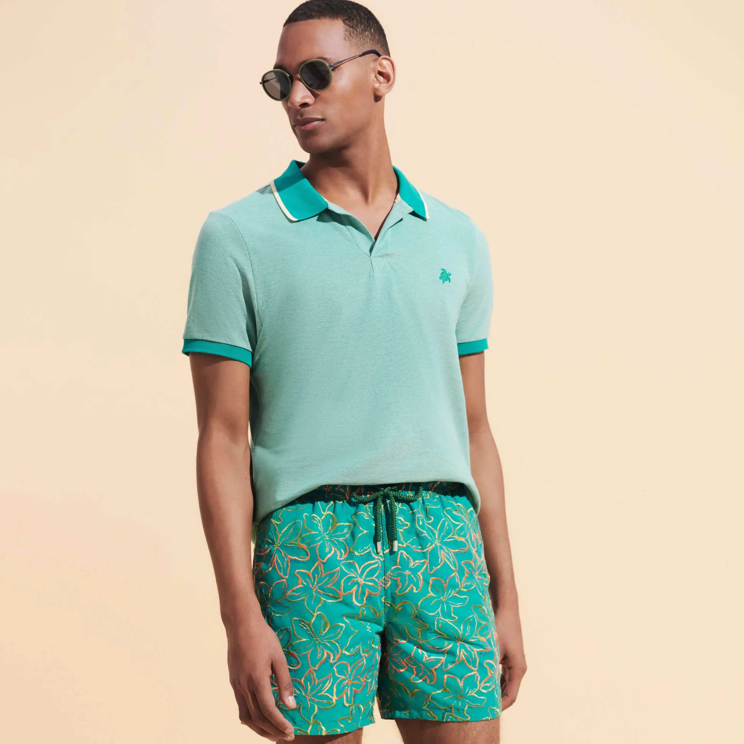 Outlet Vilebrequin Men Swim Trunks Embroidered Raiatea - Limited Edition Emerald/Green
