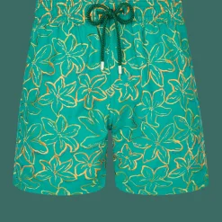 Outlet Vilebrequin Men Swim Trunks Embroidered Raiatea - Limited Edition Emerald/Green
