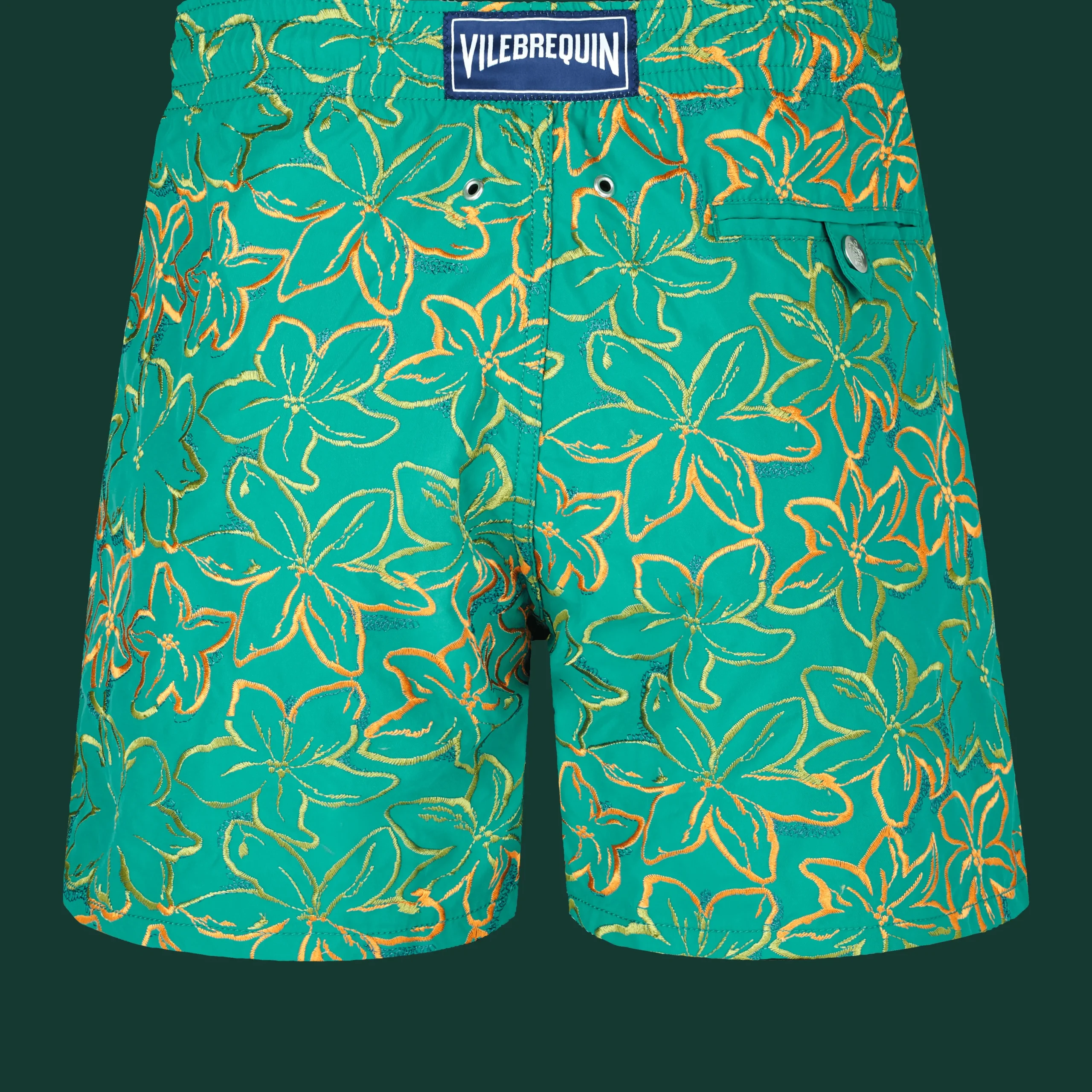 Outlet Vilebrequin Men Swim Trunks Embroidered Raiatea - Limited Edition Emerald/Green