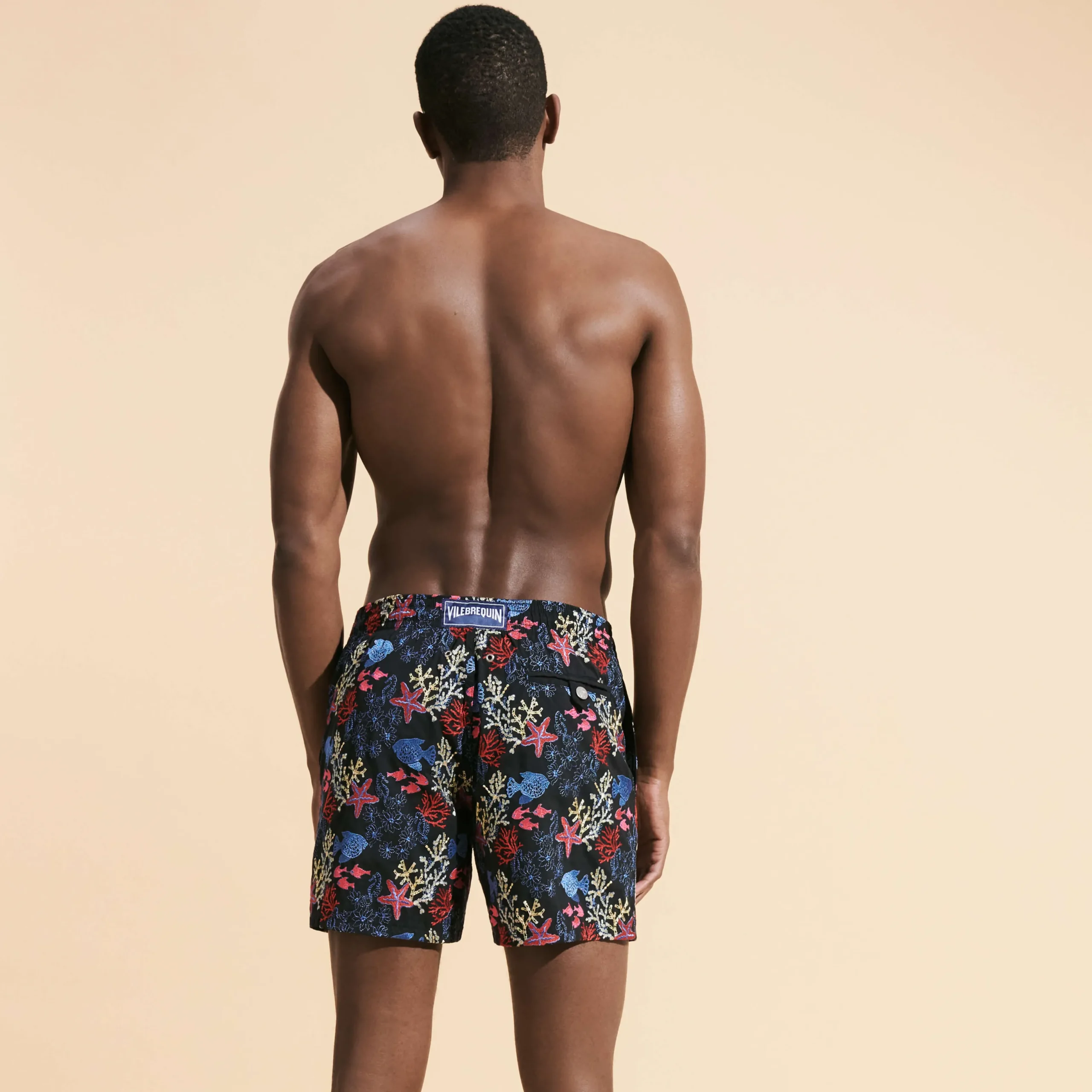 Shop Vilebrequin Men Swim Trunks Embroidered Fond Marins - Limited Edition Black/Black