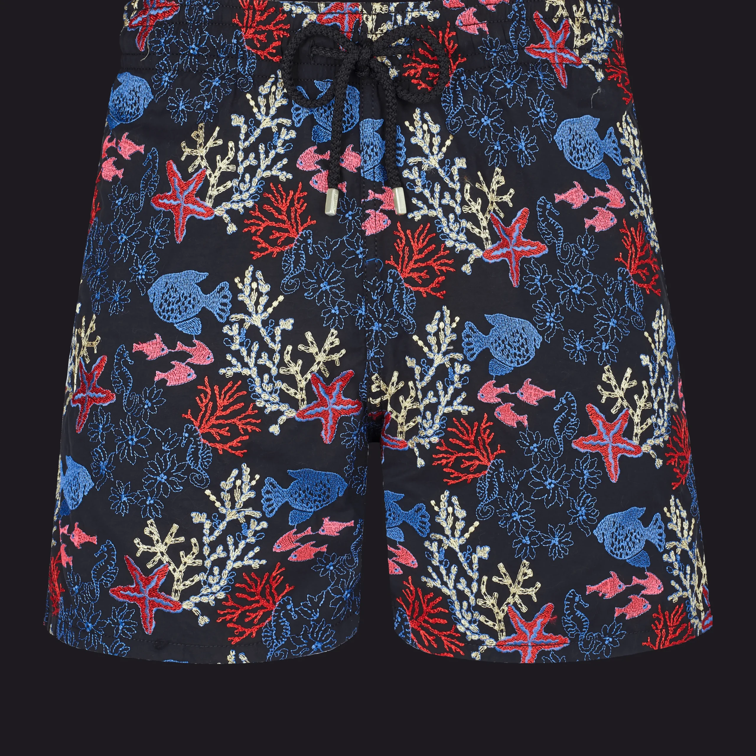 Shop Vilebrequin Men Swim Trunks Embroidered Fond Marins - Limited Edition Black/Black