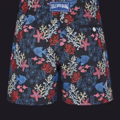 Shop Vilebrequin Men Swim Trunks Embroidered Fond Marins - Limited Edition Black/Black