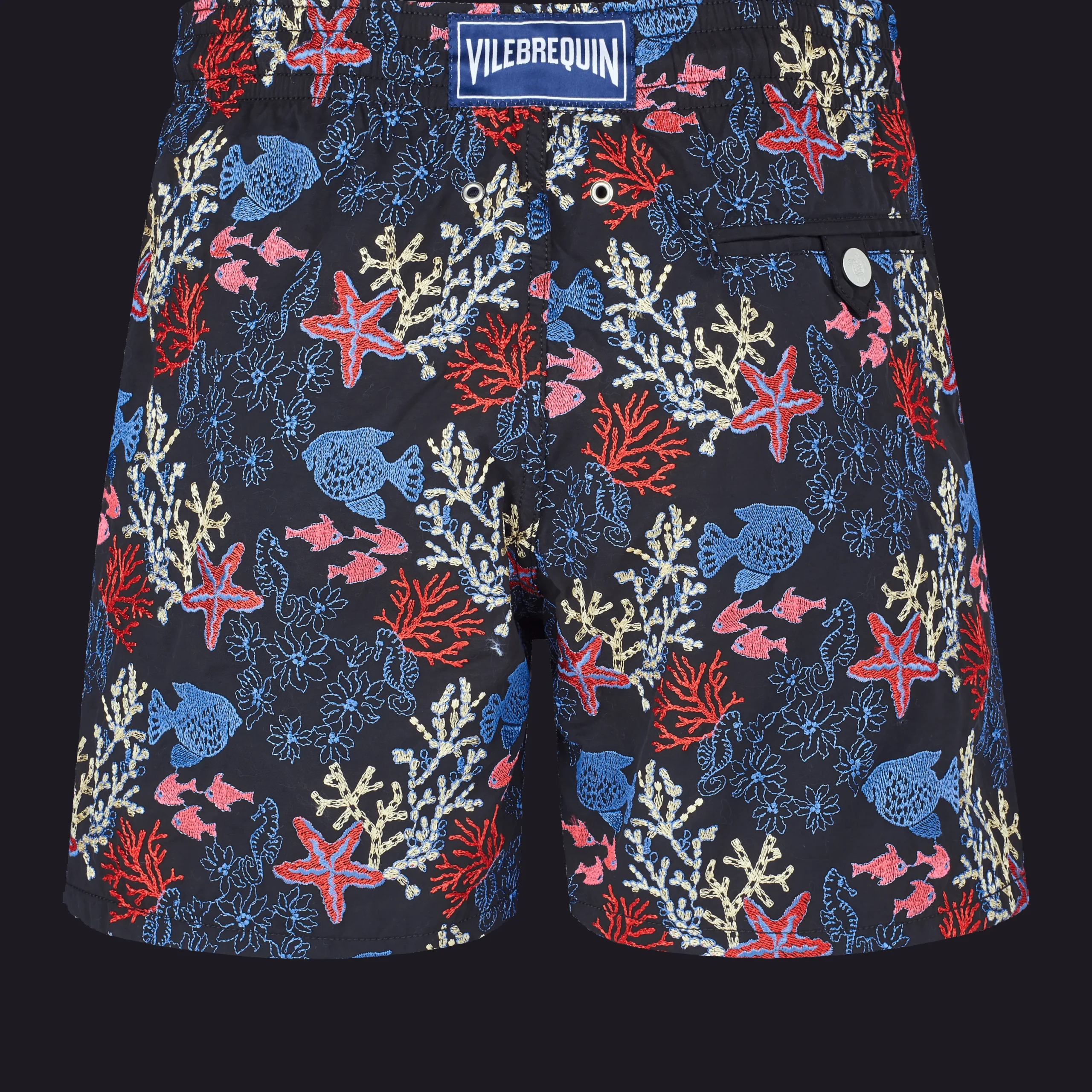Shop Vilebrequin Men Swim Trunks Embroidered Fond Marins - Limited Edition Black/Black
