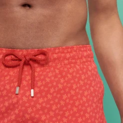 Shop Vilebrequin Men Swim Trunks Long Micro Ronde Des Tortues Peppers/Red