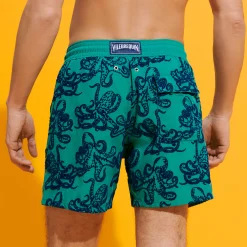 Clearance Vilebrequin Men Swim Trunks Poulpes Flocked Emerald/Green