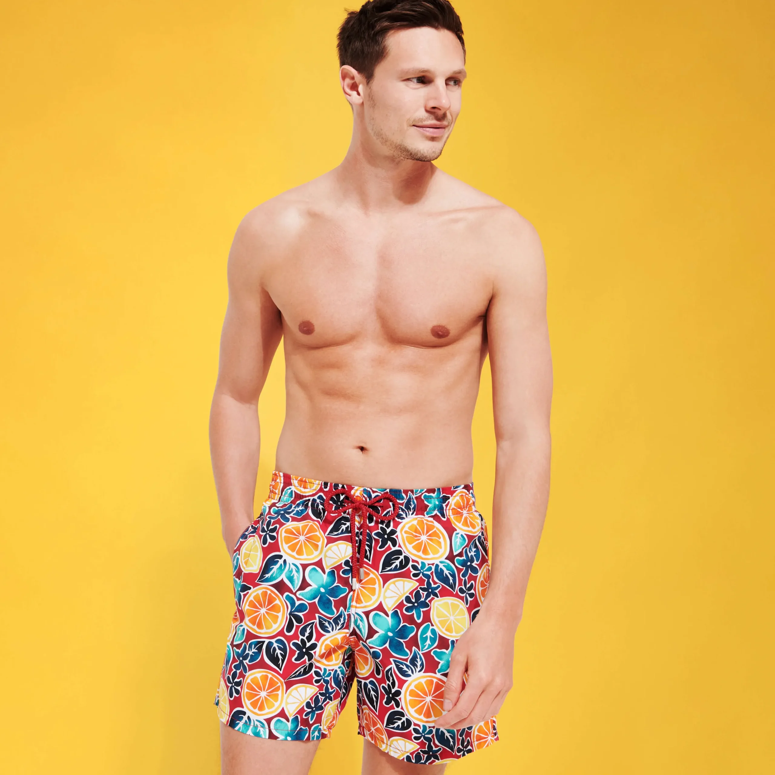 Fashion Vilebrequin Men Swim Trunks Presse Citron Burgundy/Red