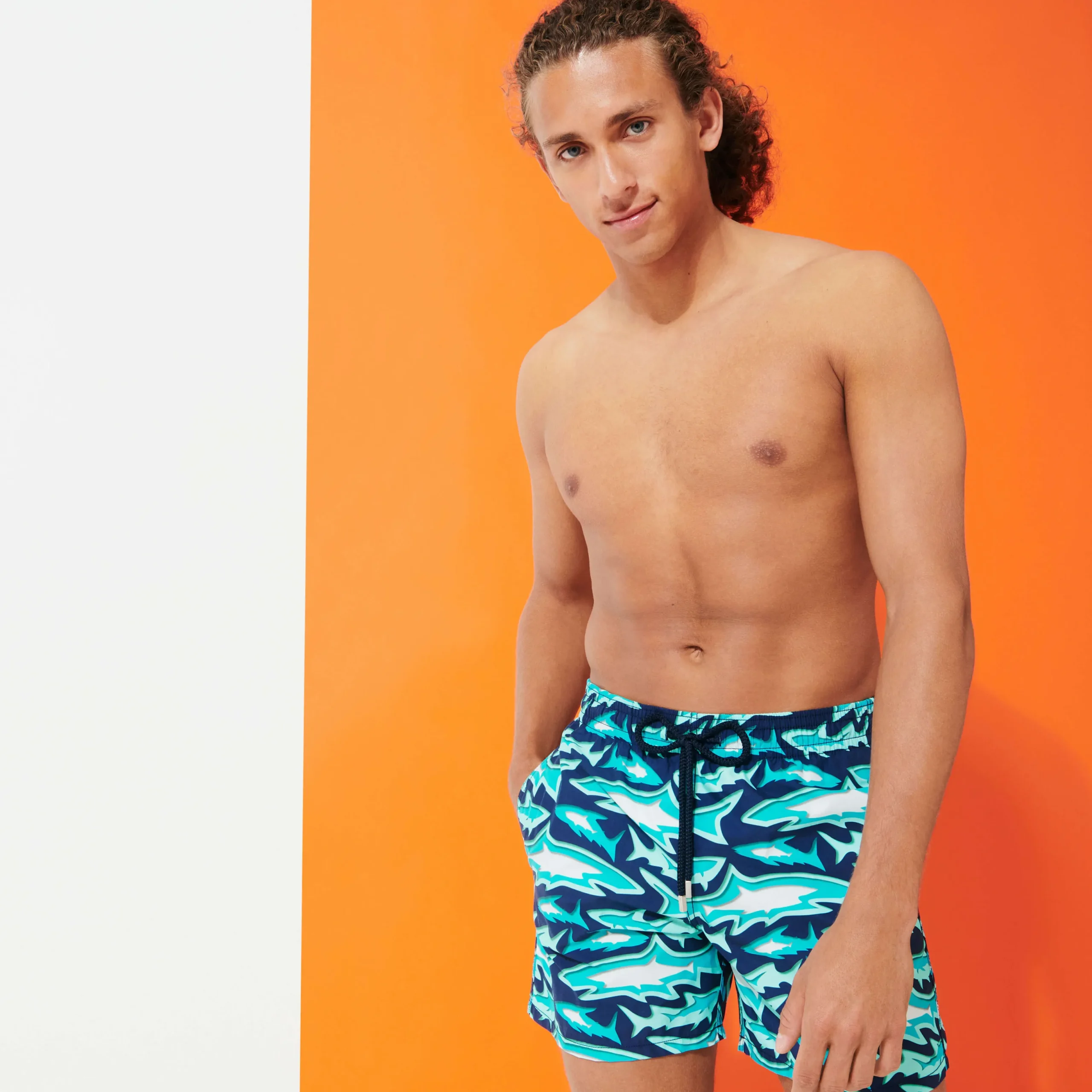 Best Sale Vilebrequin Men Swim Trunks Requins 3D Navy/Blue