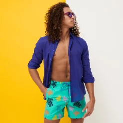 Best Vilebrequin Men Swim Trunks Ronde Des Tortues Multicolore Nenuphar/Green