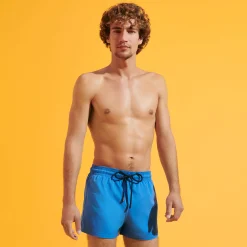 New Vilebrequin Men Swim Trunks Short And Fitted Stretch Solid Earthenware/Blue