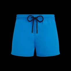 New Vilebrequin Men Swim Trunks Short And Fitted Stretch Solid Earthenware/Blue