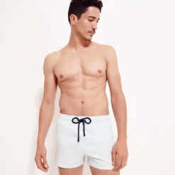 New Vilebrequin Men Swim Trunks Short And Fitted Stretch Solid Glacier/Blue