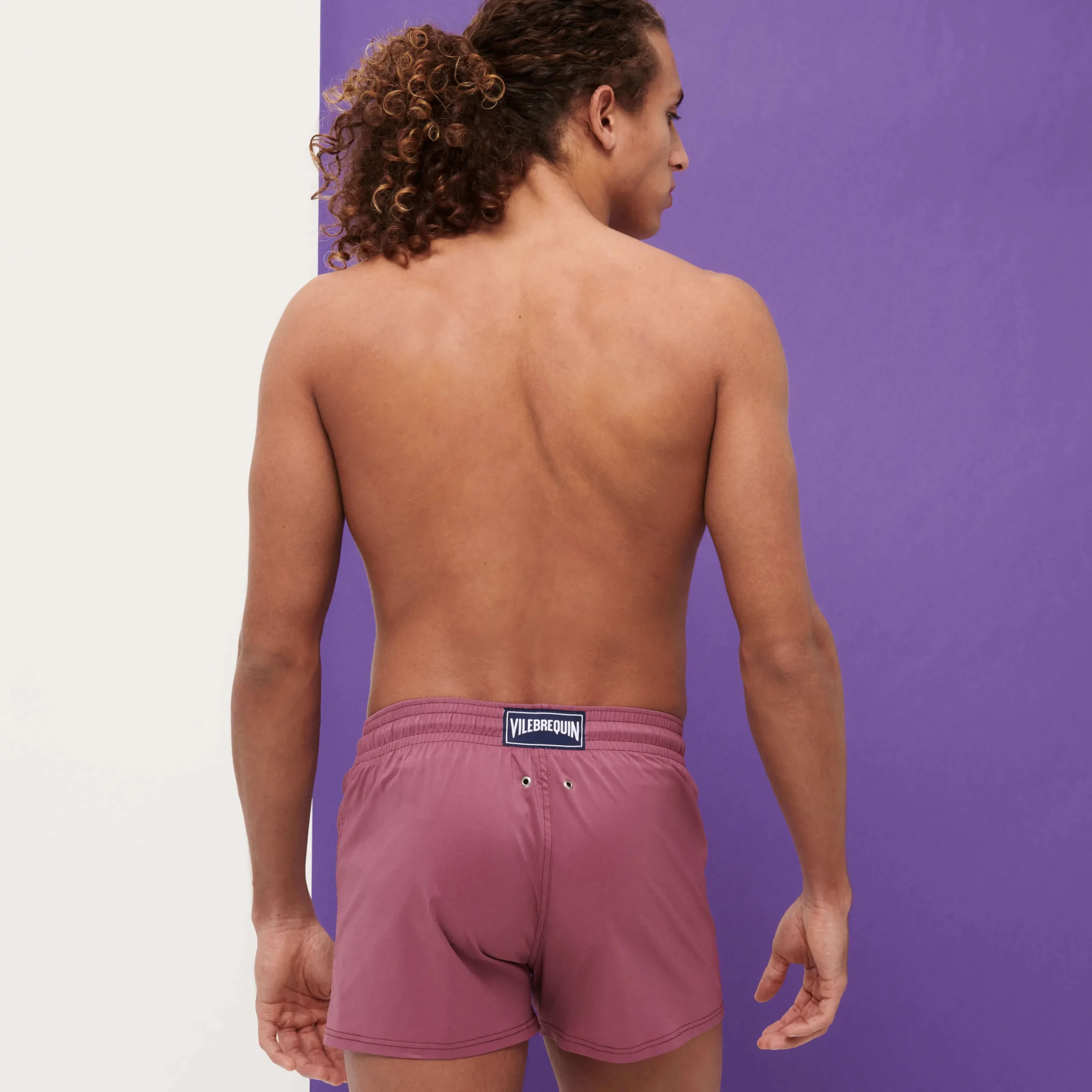 Shop Vilebrequin Men Swim Trunks Short And Fitted Stretch Solid Murasaki/Purple