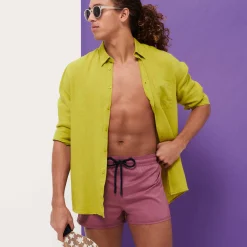 Shop Vilebrequin Men Swim Trunks Short And Fitted Stretch Solid Murasaki/Purple