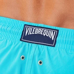 New Vilebrequin Men Swim Trunks Short And Fitted Stretch Solid Azure/Blue