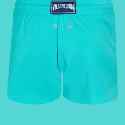New Vilebrequin Men Swim Trunks Short And Fitted Stretch Solid Azure/Blue