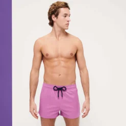 Cheap Vilebrequin Men Swim Trunks Short And Fitted Stretch Solid Pink Dahlia/Pink