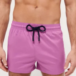 Cheap Vilebrequin Men Swim Trunks Short And Fitted Stretch Solid Pink Dahlia/Pink