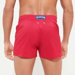 Clearance Vilebrequin Men Swim Trunks Short And Fitted Stretch Solid Burgundy/Red