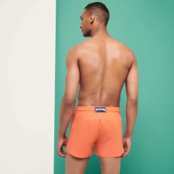 Clearance Vilebrequin Men Swim Trunks Short And Fitted Stretch Solid Guava/Orange