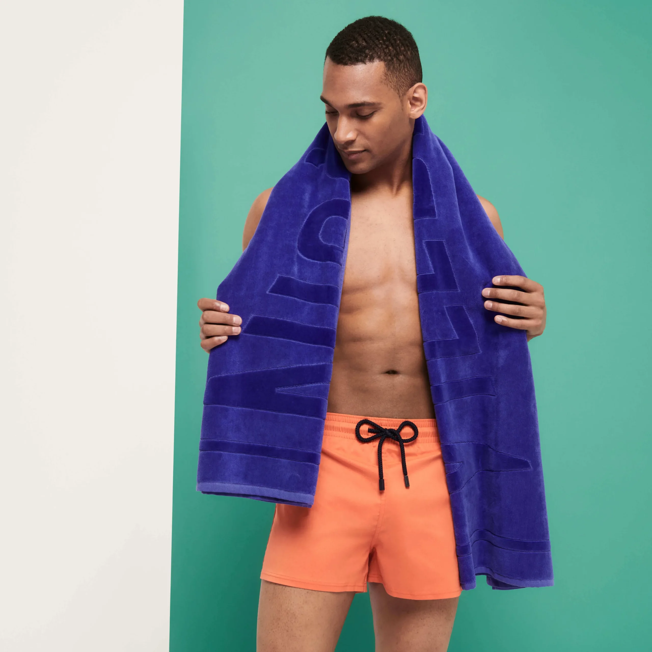 Clearance Vilebrequin Men Swim Trunks Short And Fitted Stretch Solid Guava/Orange