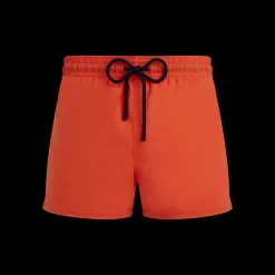 Clearance Vilebrequin Men Swim Trunks Short And Fitted Stretch Solid Guava/Orange