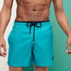 Best Vilebrequin Men Swim Trunks Solid Bicolore Ming Blue/Blue