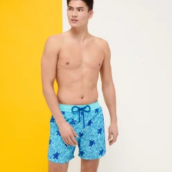 Cheap Vilebrequin Men Swim Trunks Turtles Splash Flocked Lazulii Blue/Blue