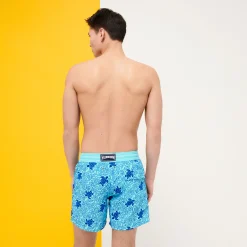 Cheap Vilebrequin Men Swim Trunks Turtles Splash Flocked Lazulii Blue/Blue
