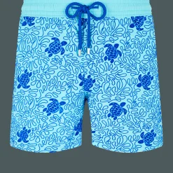 Cheap Vilebrequin Men Swim Trunks Turtles Splash Flocked Lazulii Blue/Blue