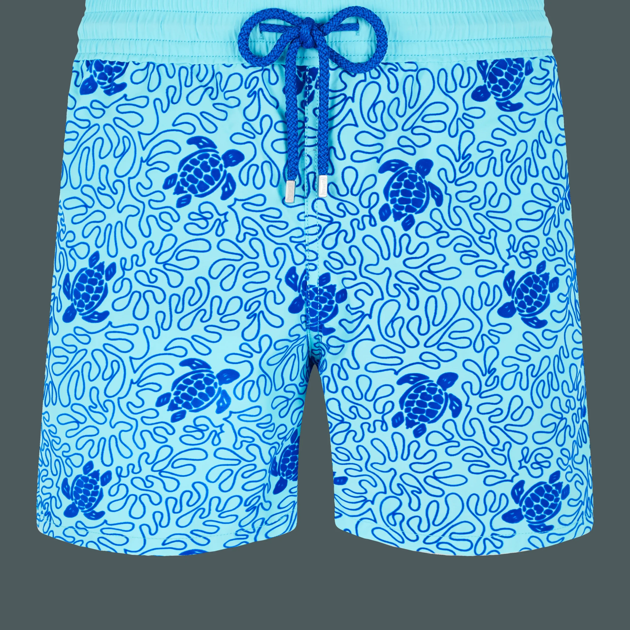 Cheap Vilebrequin Men Swim Trunks Turtles Splash Flocked Lazulii Blue/Blue